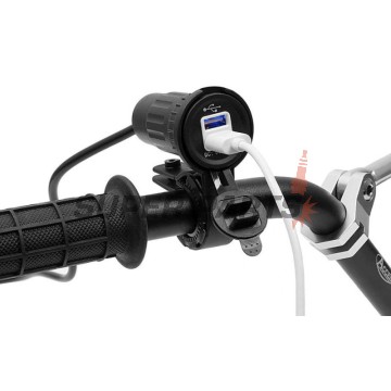 USB адаптер -4 RIDE- 12V, 2xUSB (3.1A), 2 пина, с държач за кормило 22mm - универсален
