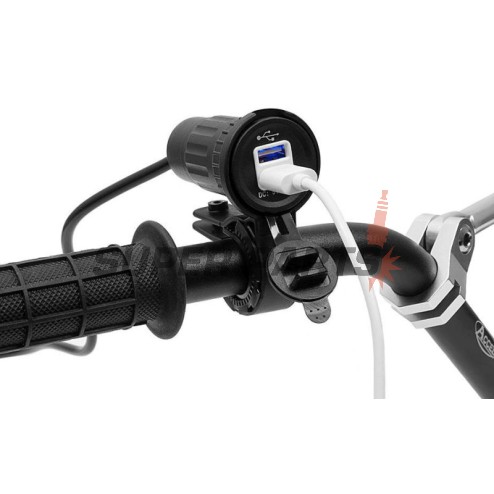 USB адаптер -4 RIDE- 12V, 2xUSB (3.1A), 2 пина, с държач за кормило 22mm - универсален