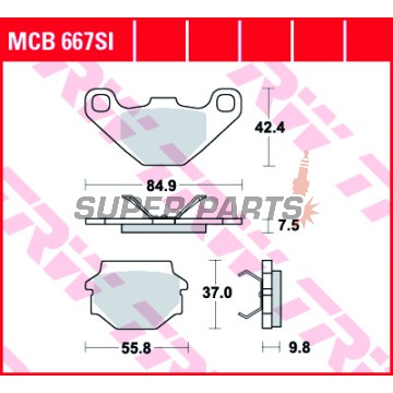 Накладки -TRW- MCB667SI, Aprilia MX 125 (2003-2007), RX 125 (2000-2001), Cagiva WMX 125 (1989), Husqvarna TC 510 & TE 510 (1990-1991)