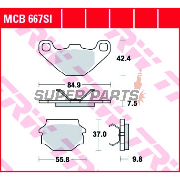 Накладки -TRW- MCB667SI, Aprilia MX 125 (2003-2007), RX 125 (2000-2001), Cagiva WMX 125 (1989), Husqvarna TC 510 & TE 510 (1990-1991)