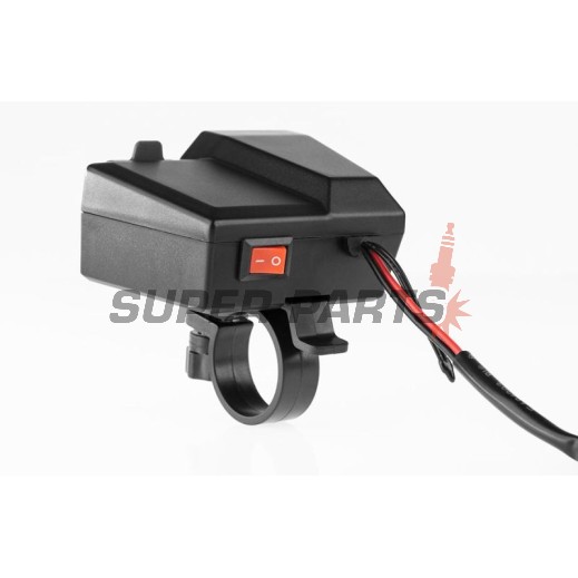 USB адаптер -4 RIDE- 12V, 2xUSB (Type C) + волтметър, с държач за огледало / кормило 22mm - универсален
