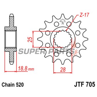 Преден пиньон -JT- JTF705,16, 16 зъба, Aprilia RSV 1000 1998-2009, SL 1000 2000-2006