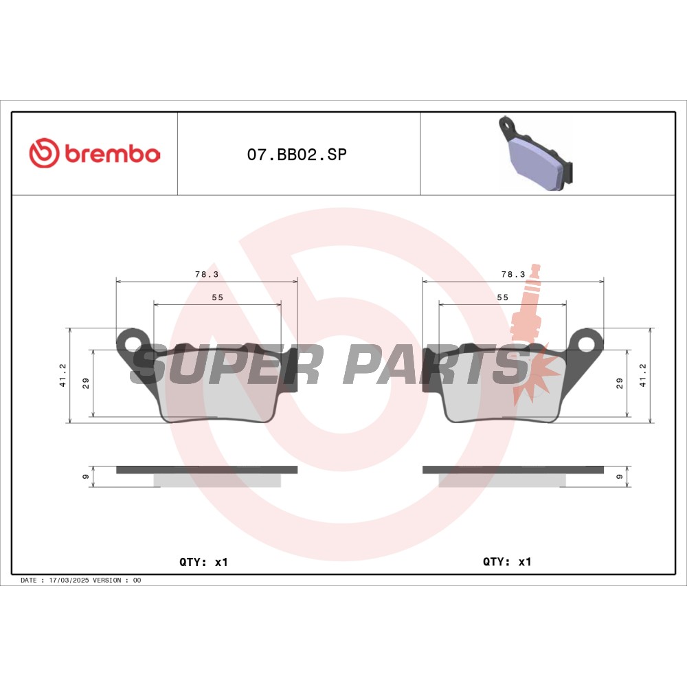 Накладки -BREMBO- 07BB02SP, BMW S1000RR (2016), KTM 890 Duke R (2020-2022)