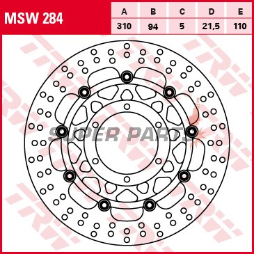 Спирачен диск -TRW- MSW284, 310mm, Honda CTX 1300 (2014-2016) / ST 1300 Pan European / Pan European ABS (2002-2013)