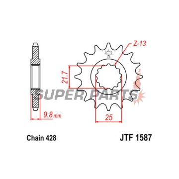 Преден пиньон -JT- JTF1587,19, 19 зъба, Yamaha FZR 400 1990-1992, SR 400 2014-2017, SR 500 1991-1999