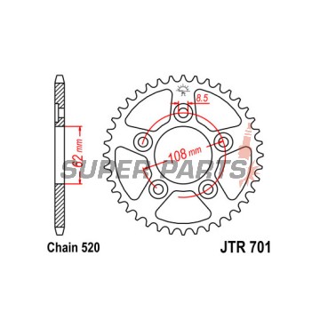 Заден пиньон -JT- JTR701,42, 42 зъба, стоманен, Aprilia AF1 125 1993-1994, RS 125 1993-2007, Tuareg 125 1989-1990, Cagiva Mito 125 1990-2010, N1 125 1997-1999, Raptor 125 2003-2010, River 600 1994-1999, Supercity 125 1991-1999