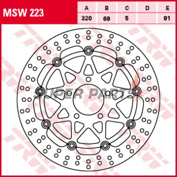 Спирачен диск -TRW- MSW223, 320mm, Suzuki GSX 1300R Hayabusa (1999-2007) / GSX 1400 (2001-2008) / GSX-R 600/750/1000 (1996-2003) / TL 1000S/1000R (1997-2003)