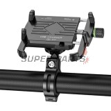 Стойка за телефон -4 RIDE- 62-90mm телефон, с USB 3.0 зарядно, анти-вибрационна, захващане за кормило/огледало, черна - универсална