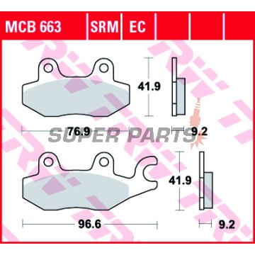 Накладки -TRW- MCB663, Honda CBF/NSR/VT Shadow/XL Varadero 75-250 1992-2013; Keeway Speed 125/150 2006; Kawasaki Eliminator/KLX/KVF/KX/Z 65-400 1997-2020; Kymco Agility/Dink/Grand Dink/Like/Movie/Pulsar/Quannon/Super9/Yager/Zing 50-250 1997-2019; MZ RT 12