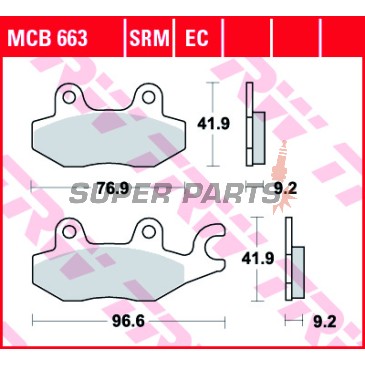 Накладки -TRW- MCB663, Honda CBF/NSR/VT Shadow/XL Varadero 75-250 1992-2013; Keeway Speed 125/150 2006; Kawasaki Eliminator/KLX/KVF/KX/Z 65-400 1997-2020; Kymco Agility/Dink/Grand Dink/Like/Movie/Pulsar/Quannon/Super9/Yager/Zing 50-250 1997-2019; MZ RT 12