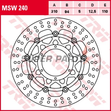 Спирачен диск -TRW- MSW240, 310mm, Honda CB1000R/RA ABS, CB1300/S/SA ABS, CBR600RR ABS, CBR1000RR Fireblade (2003-2016)