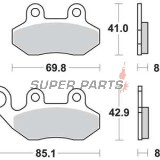 Накладки -TRW- MCB684, Cagiva Passing/Stella 50-125 1993-1997; Garelli Freeland/Joker/KRS 50-150 2002; Honda Dylan 125 2003-2005; Peugeot Tweet 50-150 2010; PGO T.Rex/PM-X/Charge 50-150 1999-2004; SYM Shark/Red Devil/Jungle 50-125 1997-2005