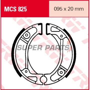 Накладки (челюст) -TRW- MCS825, 95x20mm, Honda CR50/60/80R, CRF70F/100R, CRM75, QR50, XR70/XR100R, Dio, Wallaroo, Vision (1982-2010), Kymco CX50, DJ50, DJW/DJX/DJY50, ZX50 Fever (1991-2007), HSC HSC01, SR50, ZR50, ZX50 (1992)