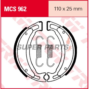 Накладки (челюст) -TRW- MCS962, 110x25mm, Aprilia SR/Rally/Scarabeo 50, Malaguti F10/F12/Ciak 50-100, MBK Booster/Ovetto/Stunt 50, Skyliner 125/250, Yamaha BWS/Jog/Neos 50, Zuma/Cygnus 125, TT-R/TW 125-200, Blaster 200, Raptor/Grizzly 50-125