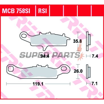 Накладки -TRW- MCB758SI, Kawasaki Brute Force/Prairie 650-700, KFX 450R & 700 V-Force, Suzuki LT-V 700 Twin Peaks, Polaris Ranger RZR 800, Suzuki RM85/RM85L