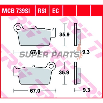 Накладки -TRW- MCB739SI, Aprilia MXV/RXV/SXV, Beta RR, Gas Gas EC, Kawasaki KLX/KX/KXF, Sherco SE/SM, Suzuki DR-Z/RM-X/RM-Z, TM EN/MX/SMR/SMX, Yamaha WR/YZ 50-550cc, 2001-2020