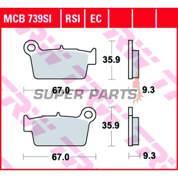 Накладки -TRW- MCB739SI, Aprilia MXV/RXV/SXV, Beta RR, Gas Gas EC, Kawasaki KLX/KX/KXF, Sherco SE/SM, Suzuki DR-Z/RM-X/RM-Z, TM EN/MX/SMR/SMX, Yamaha WR/YZ 50-550cc, 2001-2020