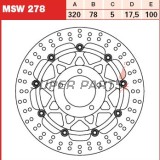 Спирачен диск -TRW- MSW278, 320mm, Triumph Daytona 955i (2001-2006), Speed Triple 955/1050/R (2002-2015), Sprint 1050ST (2011), Tiger 1050/SE/Sport ABS (2006-2013)
