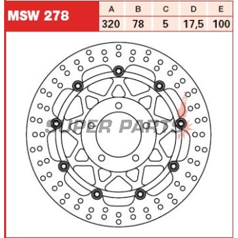 Спирачен диск -TRW- MSW278, 320mm, Triumph Daytona 955i (2001-2006), Speed Triple 955/1050/R (2002-2015), Sprint 1050ST (2011), Tiger 1050/SE/Sport ABS (2006-2013)