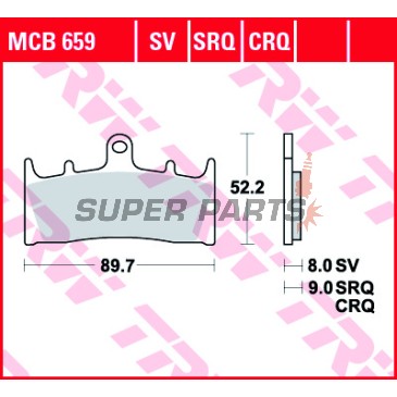 Накладки -TRW- MCB659, Kawasaki VN 1500/1600, ZR 1100, ZRX 1100/1200, ZX-6R 600/636, ZX-7R 750, ZX-9R 900; Suzuki GSF 1200, GSX 1400, GSX-R 1000, VZ 1600 - 1996-2008