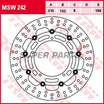 Спирачен диск -TRW- MSW242, 310mm, Yamaha FZ8/Fazer 800, XT1200Z Super Tenere/Worldcrosser, YZF-R1 1000, YZF-R6 600 (2004-2019)