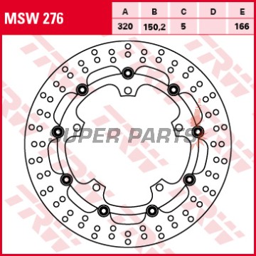 Спирачен диск -TRW- MSW276р 320mm, Triumph Speed Triple 1050 (2008-2017), Sprint GT 1050 (2010-2012), Tiger 1050/1050SE (2011-2012), Trophy 1200 (2013-2016)