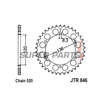 Заден пиньон -JT- JTR846,45, 45 зъба, стоманен, Yamaha FZR 400 1987, RD 350 1983-1989, RZ 250 1984-1991, RZ 350 1983-1987, SRX 600 1986-1994, SZR 660 1995-1998, TDR 250 1988-1990, TZR 250 1987-1989, 1991, XJR 400 1993-1999