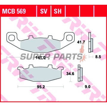 Накладки -TRW- MCB569SV, Hyosung GT250 Naked, Kawasaki Vulcan/Twister/Ninja/GPZ/GTR/KLE/Zephyr/ZZR/ZX 250-1100, Suzuki DR Big 800, GS500E, Bandit 400, GSX1100G, VX800 (1987-2007)