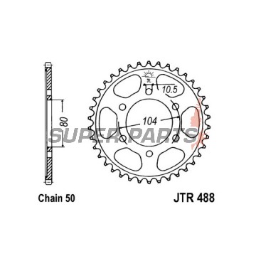 Заден пиньон -JT- JTR488,40, 40 зъба, стоманен, Kawasaki KZ 1000 2002, 2005, ZR 1200 2001-2006, ZRX 1200 2001-2006, ZX-12R 1200 2000-2005, ZX-9R 900 1995-2001, ZXR 750 1993-1995, ZZR 1200 2002-2005