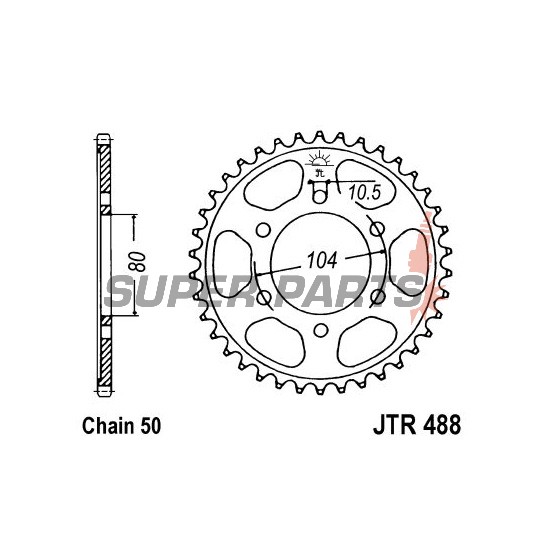 Заден пиньон -JT- JTR488,40, 40 зъба, стоманен, Kawasaki KZ 1000 2002, 2005, ZR 1200 2001-2006, ZRX 1200 2001-2006, ZX-12R 1200 2000-2005, ZX-9R 900 1995-2001, ZXR 750 1993-1995, ZZR 1200 2002-2005