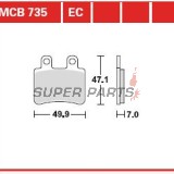 Накладки -TRW- MCB735EC, Derbi Senda/Terra/Cross City 125 2004-2008; Italjet Jet Set/Millenium 100-150 2001-2003; Peugeot Elyseo/Elystar/Satelis 50-600 2000-2012; Yamaha DT