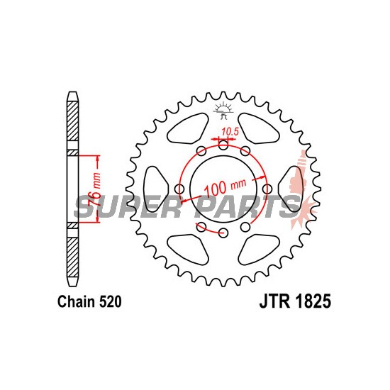 Заден пиньон -JT- JTR1825,37, 37 зъба, стоманен, Suzuki DR 750 1988, GN 400 1980-1982, GS 1000 1978, GSX-R 1100 1989-1994, GSX-R 250 1987-1989, LT 250 1985-1986, LT 300 1987-1989, LT 500 1987-1990, RG (RGV) 125 1992-1994, SG 350 1991-1992