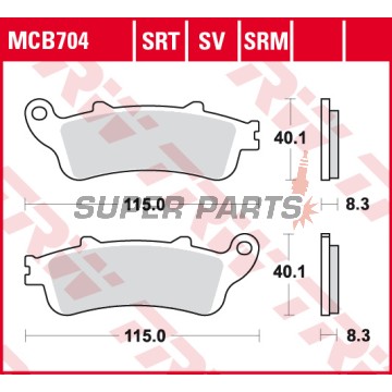 Накладки -TRW- MCB704SV, Aprilia Leonardo 125, Benelli 125 Jarno, Beta Eikon 125/150, Honda CB 1100, CBR 1100XX, Foresight/Jazz 250, Silver Wing 600, Gold Wing/VTX 1800, Deauville/Vulcan 650, VFR 800, Varadero 1000, Malaguti Ciak 125/150, Peugeot Looxor 1