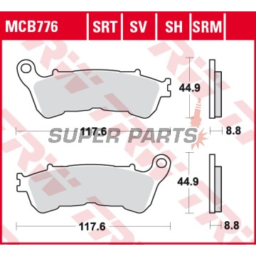 Накладки -TRW- MCB776SRM, синтеровани, Harley-Davidson XL883-1200 Sportster + Honda CB-CBF-CBR / FES-FJS-NSS Forza / NC-NT-SH-ST / VFR-VT-XL + Suzuki Burgman / Sixteen / Boulevard-Intruder 1800 (2004-2018)