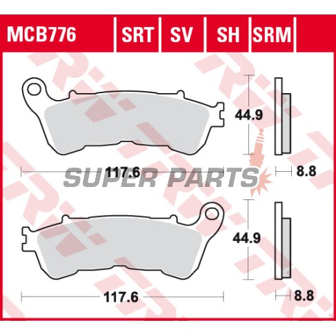 Накладки -TRW- MCB776, Harley-Davidson XL883-1200 Sportster + Honda CB-CBF-CBR / FES-FJS-NSS Forza / NC-NT-SH-ST / VFR-VT-XL + Suzuki Burgman / Sixteen / Boulevard-Intruder 1800 (2004-2018)