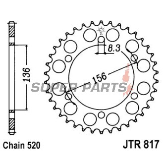 Заден пиньон -JT- JTR817,46, 46 зъба, стоманен, Derbi Mulhacen 659 2006-2008, Suzuki RGV 250 1989-1990