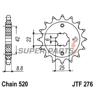 Преден пиньон -JT- JTF276,16, 16 зъба, Honda CB 250 1982, CB 400 1981-1983, CM 250 1982-1984, CM 400 1980-1983