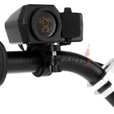 USB адаптер -4 RIDE- 12V, 2xUSB (Type C) + волтметър, с държач за огледало / кормило 22mm - универсален
