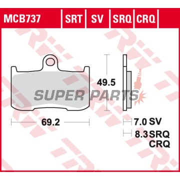 Накладки -TRW- MCB737SV, Kawasaki Z/ZR/ZRX - Z800/Z900/Z1000, ZR800, ZRX400 - 400-1000cc, 1998-2018