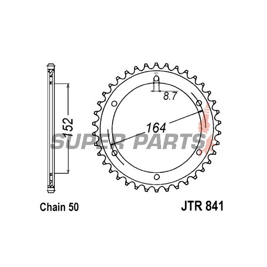 Заден пиньон -JT- JTR841,42, 42 зъба, стоманен, Yamaha SR 500 1978-1991