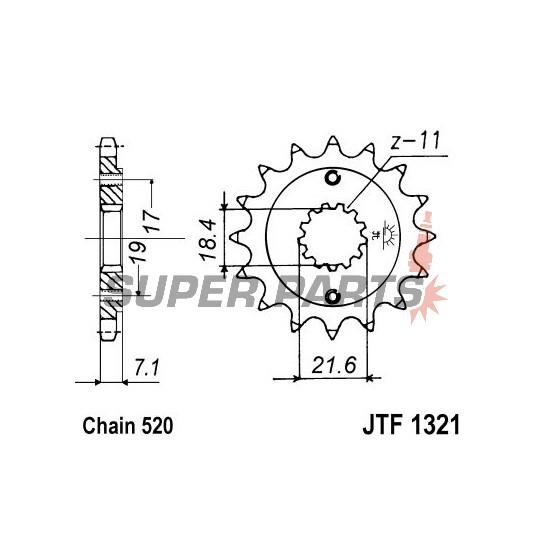 Преден пиньон -JT- JTF1321,12, 12 зъба, Honda CB 300 2015-2018, CBF 250 2004-2006, CBR 250 2011-2015, CBR 300 2014-2020, CBX 250 2000-2004, CMX 300 2017, CRF 250 2013-2021, XR 250 1996-2004