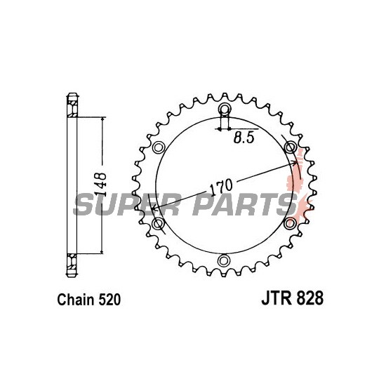Заден пиньон -JT- JTR828,50, 50 зъба, стоманен, Cagiva T4E 350 1987-1991, T4E 500 1987-1990, T4R 350 1987-1991, T4R 500 1987, 1989-1990, Suzuki DR 600 1985-1989, DR 650 1990-1995, DR 750 1989, DR 800 1988-1993, 1999-2000, RM 250 1984-1986