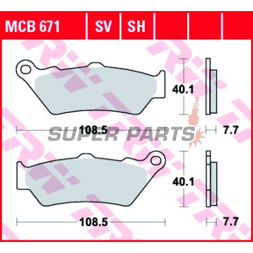 Накладки -TRW- MCB671SH, Aprilia Pegaso 650, BMW F 800 GS, Ducati Scrambler 800, Honda NX Dominator 650, KTM Adventure 990, Moto Guzzi California 1100, Triumph Rocket III 2300, Yamaha XT 660R (1976-2020)