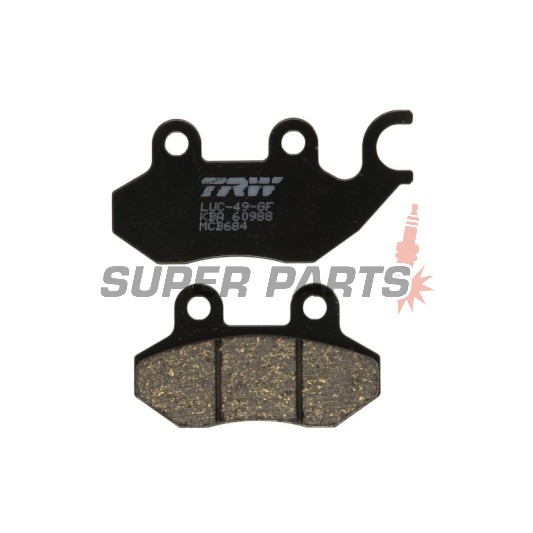 Накладки -TRW- MCB684, Cagiva Passing/Stella 50-125 1993-1997; Garelli Freeland/Joker/KRS 50-150 2002; Honda Dylan 125 2003-2005; Peugeot Tweet 50-150 2010; PGO T.Rex/PM-X/Charge 50-150 1999-2004; SYM Shark/Red Devil/Jungle 50-125 1997-2005
