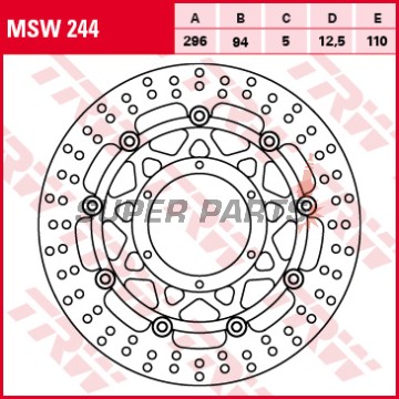 Спирачен диск -TRW- MSW244, 296mm, Honda CB900F Hornet, CBR600F/FS/FA Sport ABS, VTX1800 (1999-2012)