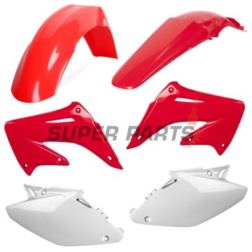 Пластмаси комплект -POLISPORT- червено/бяло, HONDA CR 125/250 2002-2003