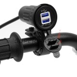 USB адаптер -4 RIDE- 12V, 2xUSB (3.1A), 2 пина, с държач за кормило 22mm - универсален