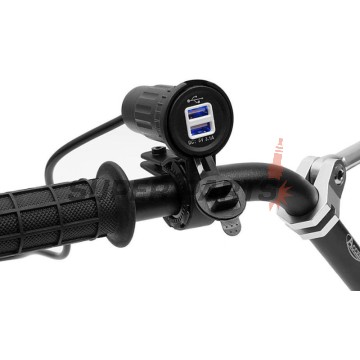 USB адаптер -4 RIDE- 12V, 2xUSB (3.1A), 2 пина, с държач за кормило 22mm - универсален