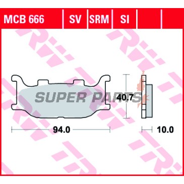 Накладки -TRW- MCB666SV, Italjet Jupiter 125/150/250, Linhai Main Street 300 & Monarch 125/150, Yamaha FZ6 Fazer, MT-03 660, TDR/TZR 125, XJ/XJ6 Diversion, Tmax, Virago, Drag Star, Midnight Star