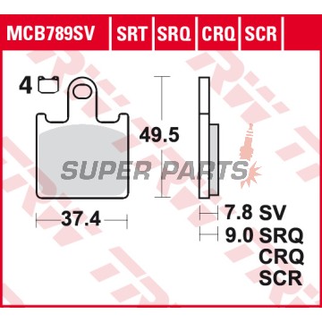 Накладки -TRW- MCB789SV, Kawasaki GTR1400 / Z750R-Z1000 / ZG1400 Concours / ZX-14R / ZX-6R 600-636 / ZZR1200-1400 (2002-2018)